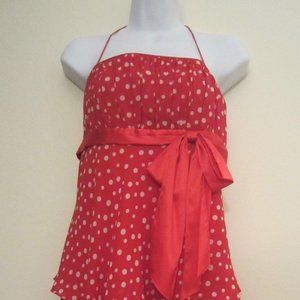LIZ CLAIBORNE WOMEN'S SIZE 6 DRESS RED W/ WHITE POLKA DOTS SASSY TIERED RUFFLES